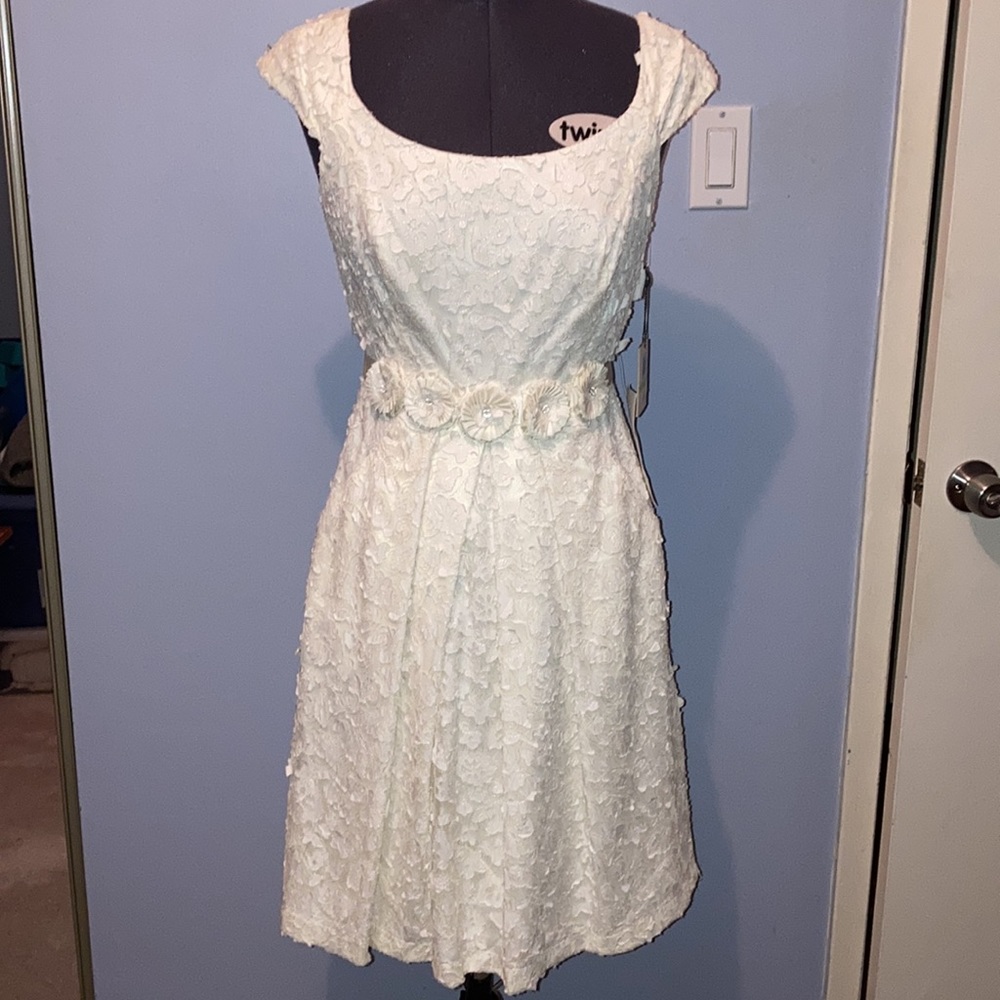 NWT Muse lace and lined dress in ivory, size 4. Gorgeous detail throughout!